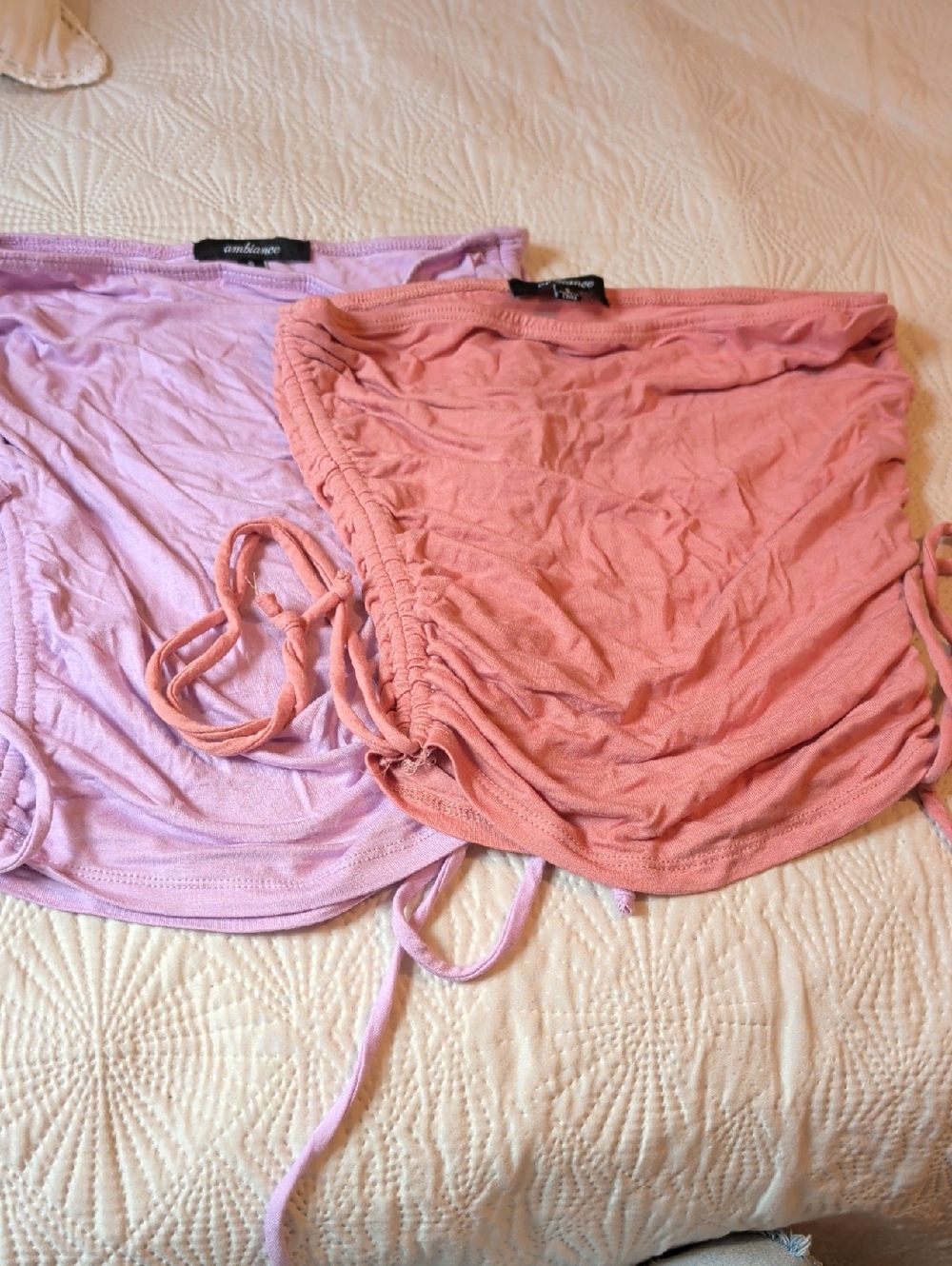 Ambiance Coral Pink and Lavender Ruched Tube Top